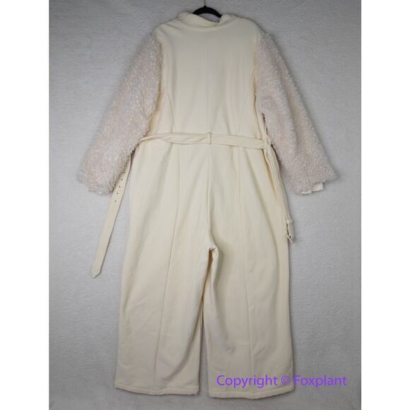 Eloquii Sherpa sleeve fleece line bottom zipped front wide leg jumpsuitm size 24 - Picture 10 of 16